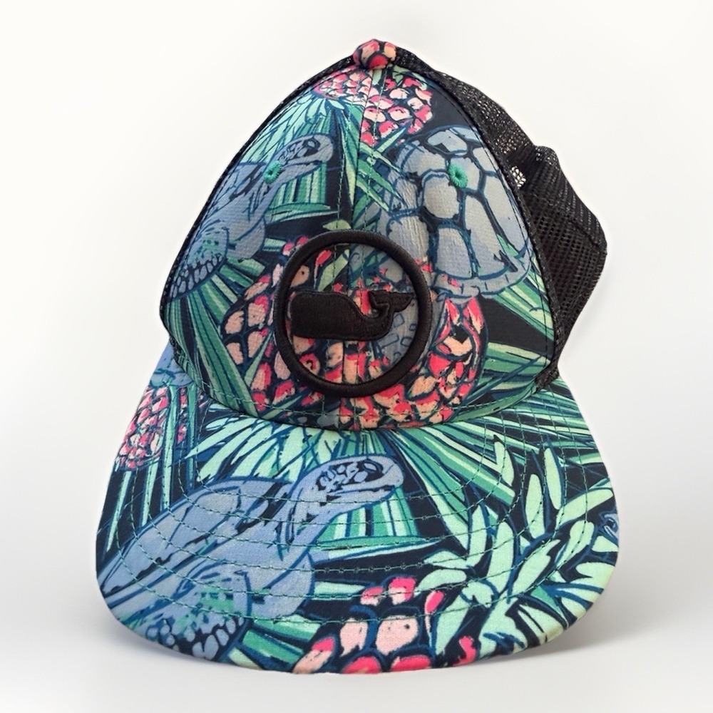 Vineyard‎ Vines Kids Trucker Hat Summer Tropical Logo Navy Pink Cap Sea Turtle